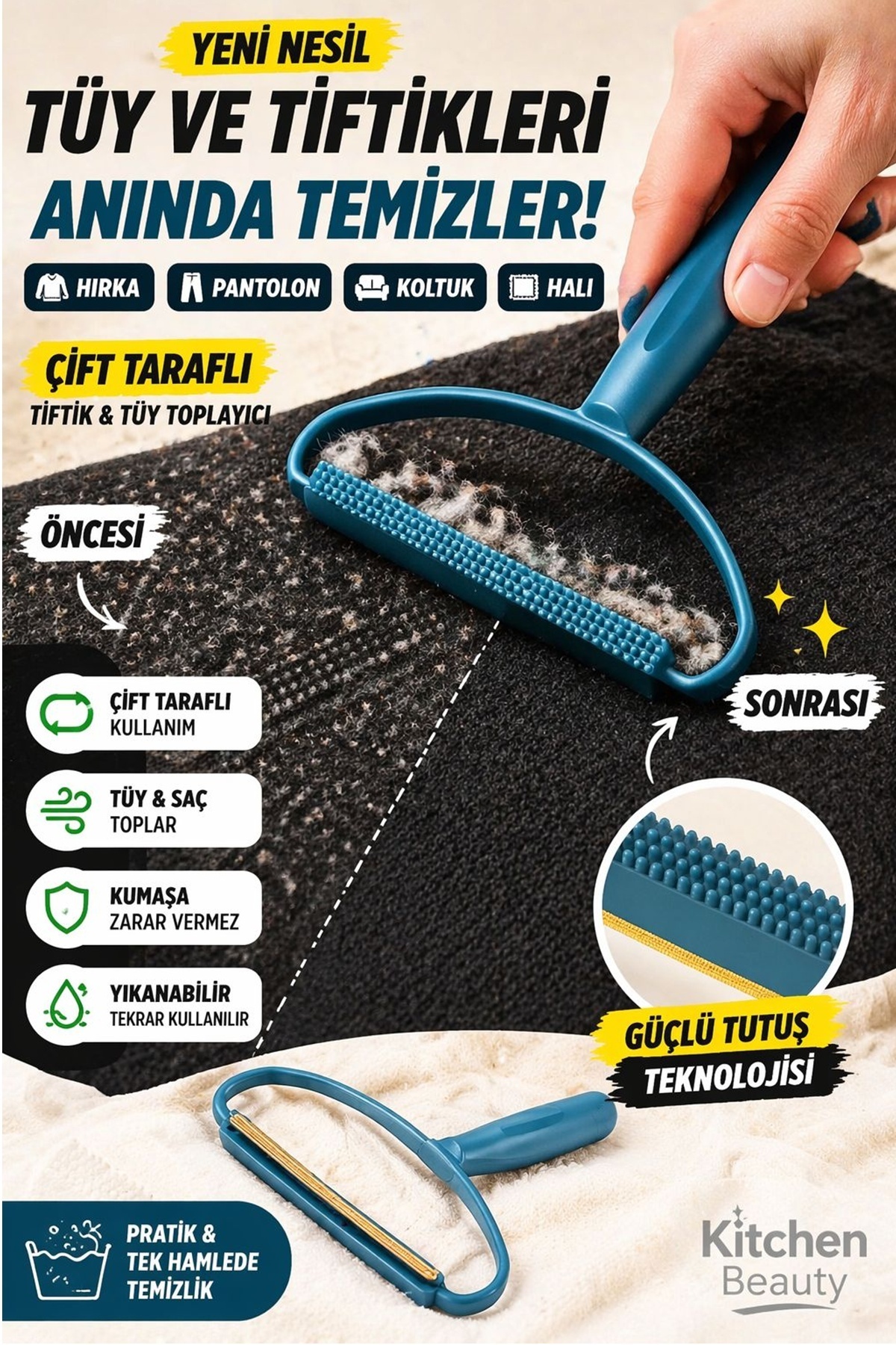 Kitchen Beauty Çift Taraflı Elbise Tiftik Ve Tüy Toparlayıcı Kazak Hırka Halı Plastik Kumaş Tüy Alma - Fiyatı, Yorumları