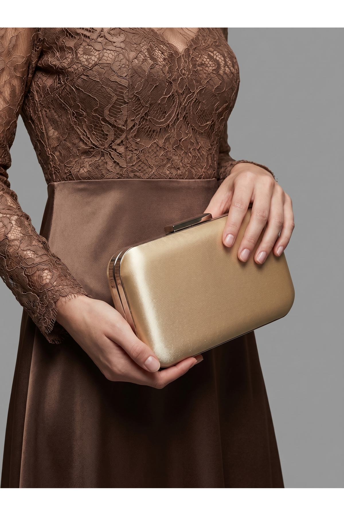 Skin Nude Color Glitter Satin Women's Evening Dress Bag Wedding Engagement Graduation