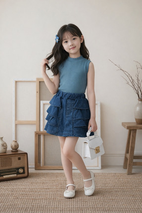 Eylo Bebe Kot şort etekli kız kombin