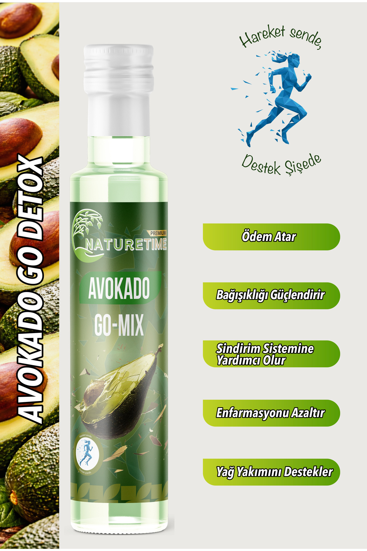 Naturetime Premium Avokado Go Mix 250 ml Glütensiz Detoks İçeceği