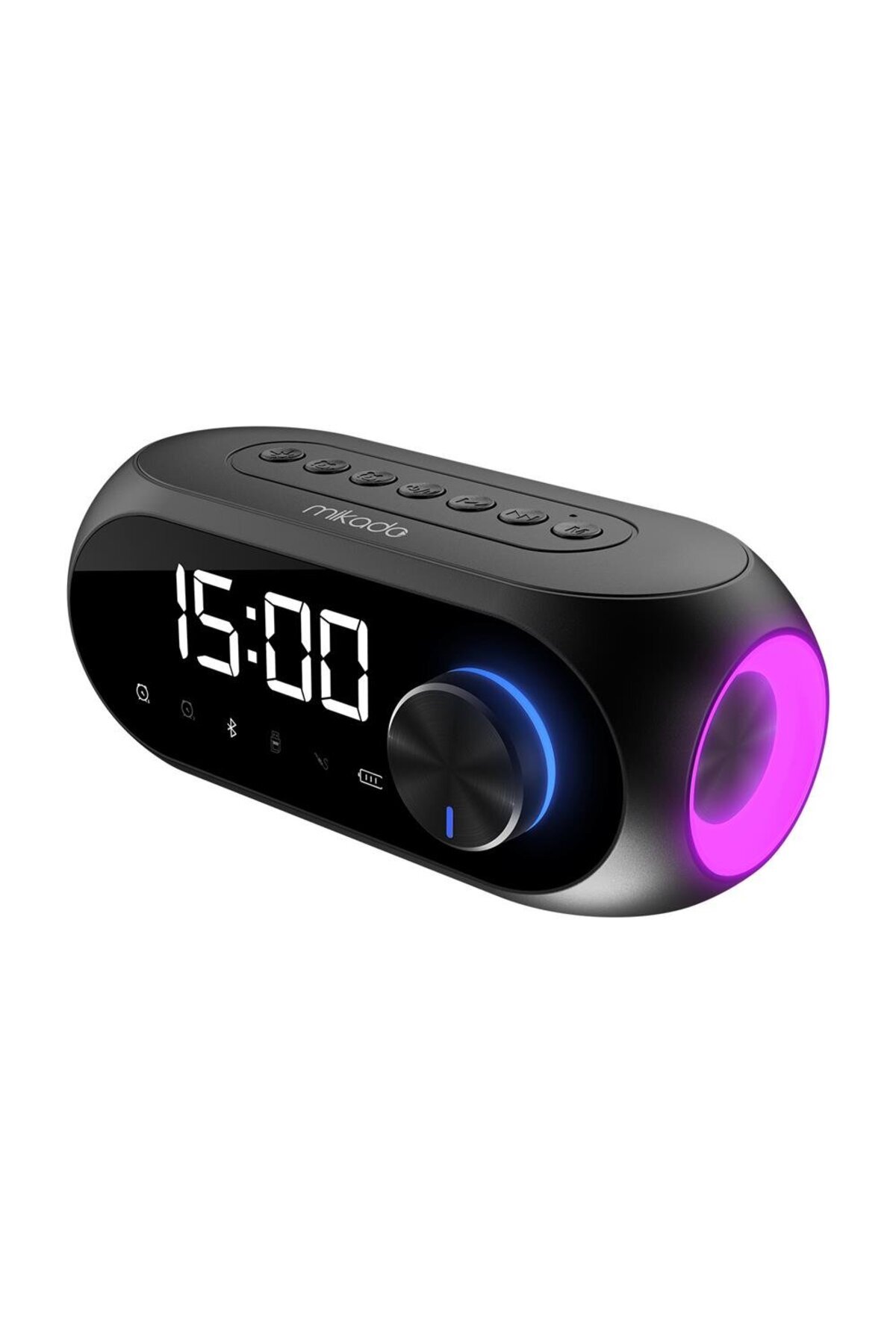 MD-W7 1200mAh 5W Black Bluetooth-Aux-Degree-USB-FM Double Alarm Clock