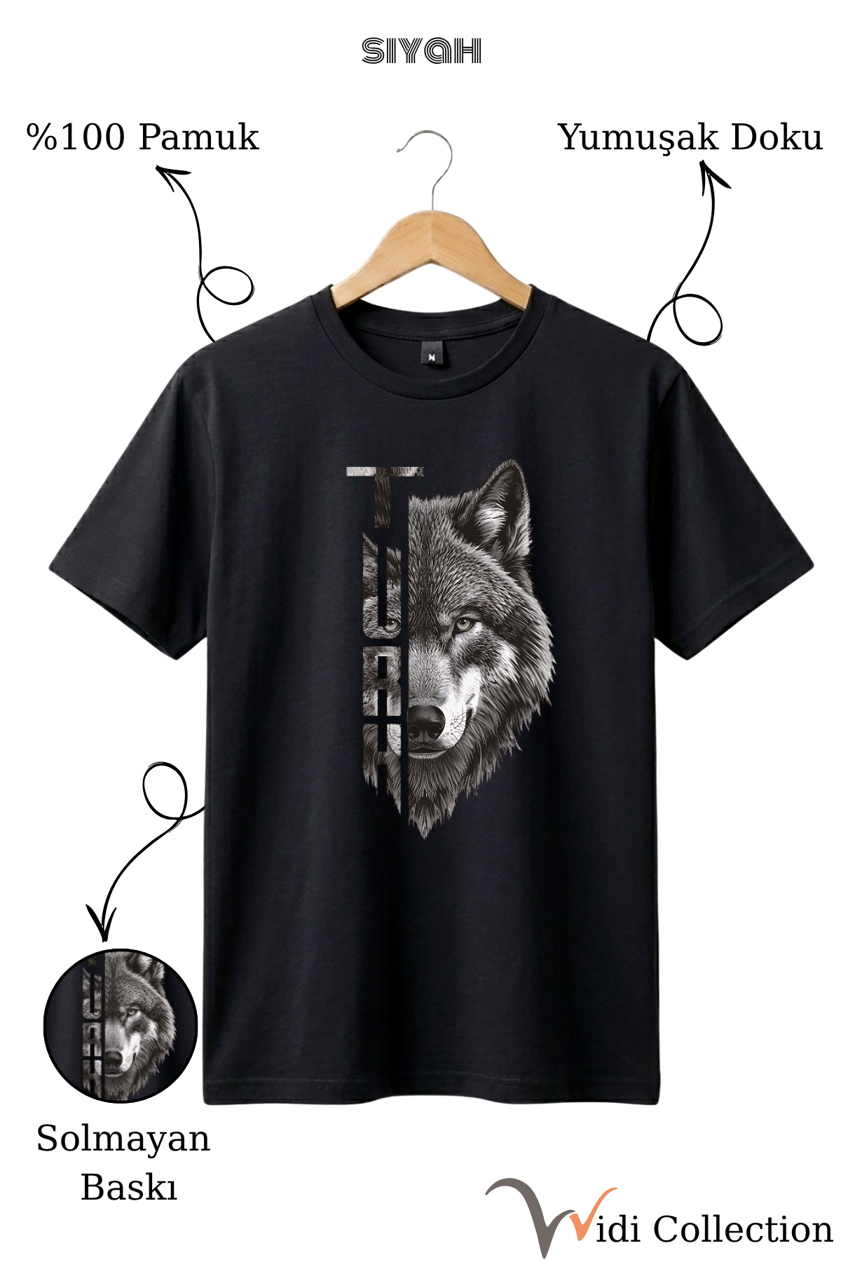 Half Wolf Half TURKISH Text Design Printed 100% Cotton T-shirt