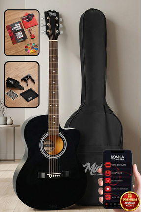 Midex RG-540BK Kesik Kasa Siyah 40 İnç Akustik Gitar Seti 4/4 Yetişkin