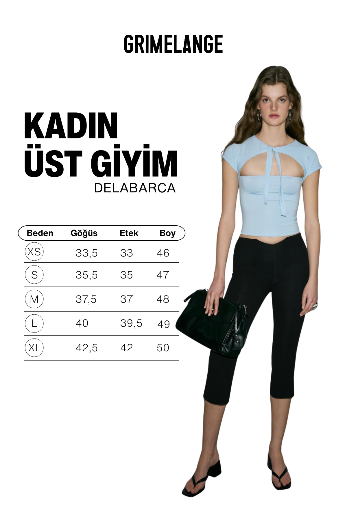 GRIMELANGE  DELABARCA Kadın Yumuşak Kumaşlı Yakadan Bağlama Detaylı Kısa Kollu Mavi Bluz - Görsel 6