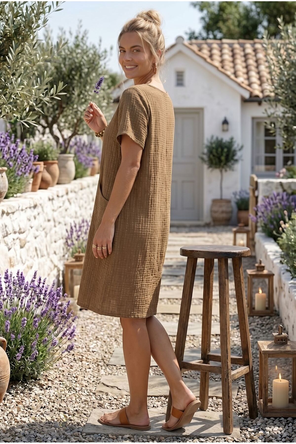 Chiccy Organic Cotton Light Brown Boat Neck Short Sleeve Double