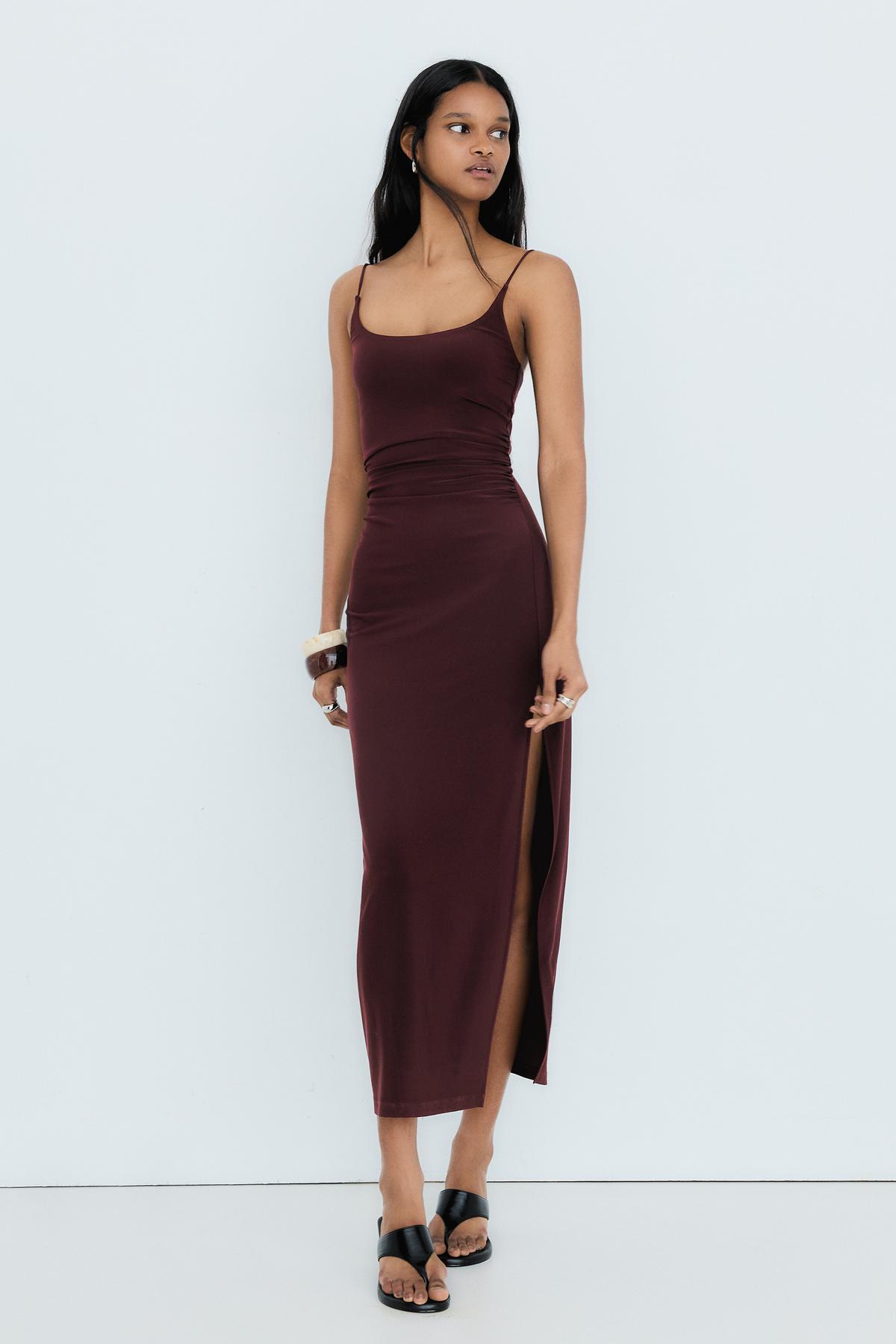 Bershka  Büzgülü askılı midi elbise