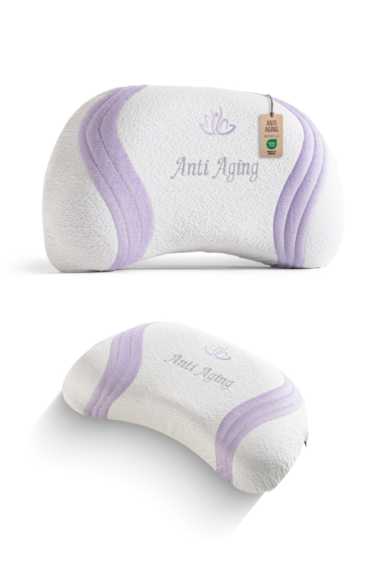 Anti-Wrinkle Beauty Pillow, Visco Pillow with Anti-aging Neck Support, 68x35x9 Cm + 2 Cm Pad