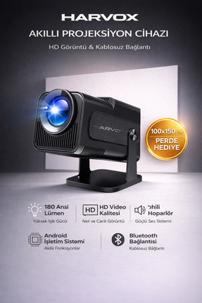 HARVOX HY320 Mini Projeksiyon Cihazı Taşınabilir Android Sistemli Wifi HDMI U...