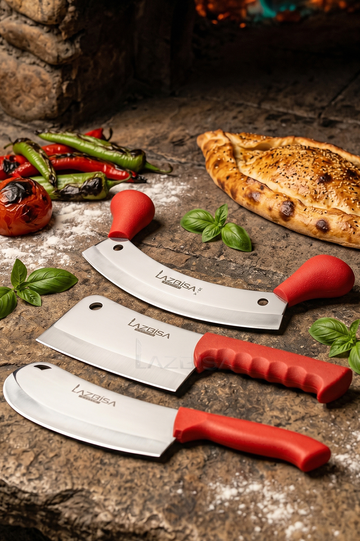 Silver Series Kitchen Knife Dumpling Knife Pizza Pita Knife Chopping Knife Line Set of 3 (Mft-758)