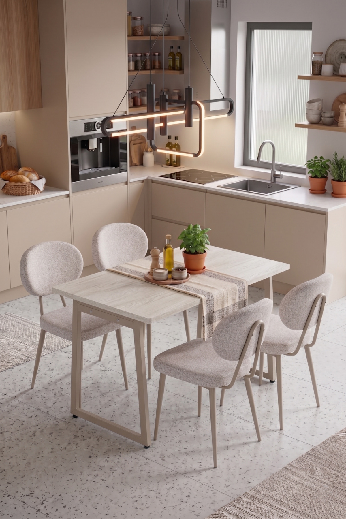 Sea Chair Biga MDF Fixed Metal Leg Kitchen Table Set - 70x120 cm