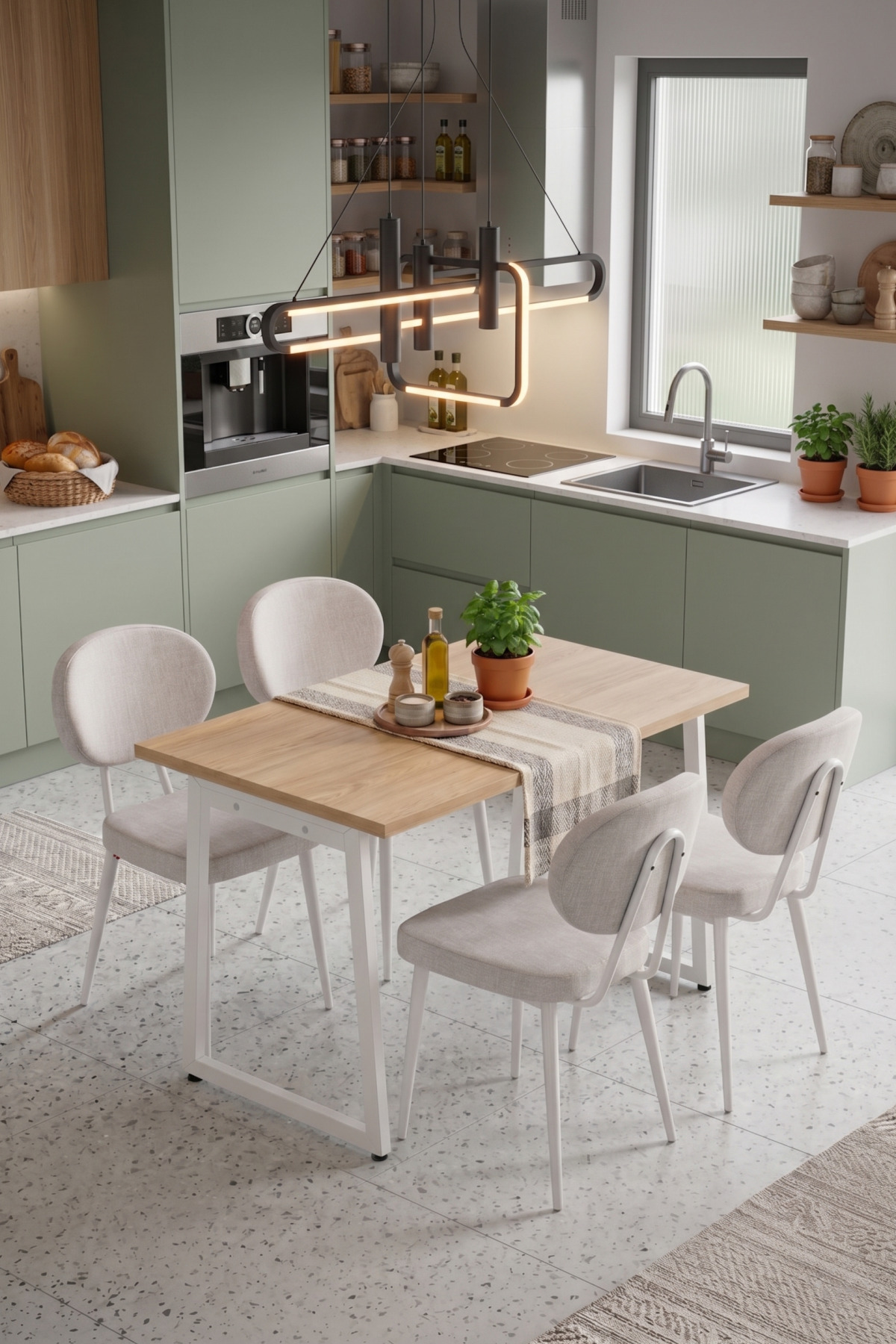 Sea Chair Biga MDF Fixed Metal Leg Kitchen Table Set - 70x120 cm