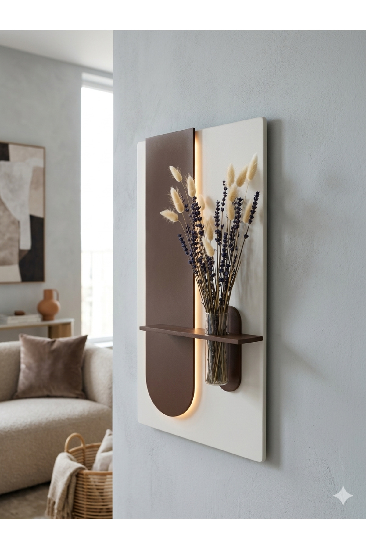 EUCALYPTUS WOOD BATTERY LED SCANDINAVIAN STYLE LIVING ROOM WALL SHELF MODERN FLOWERBED 40 X 70 CM