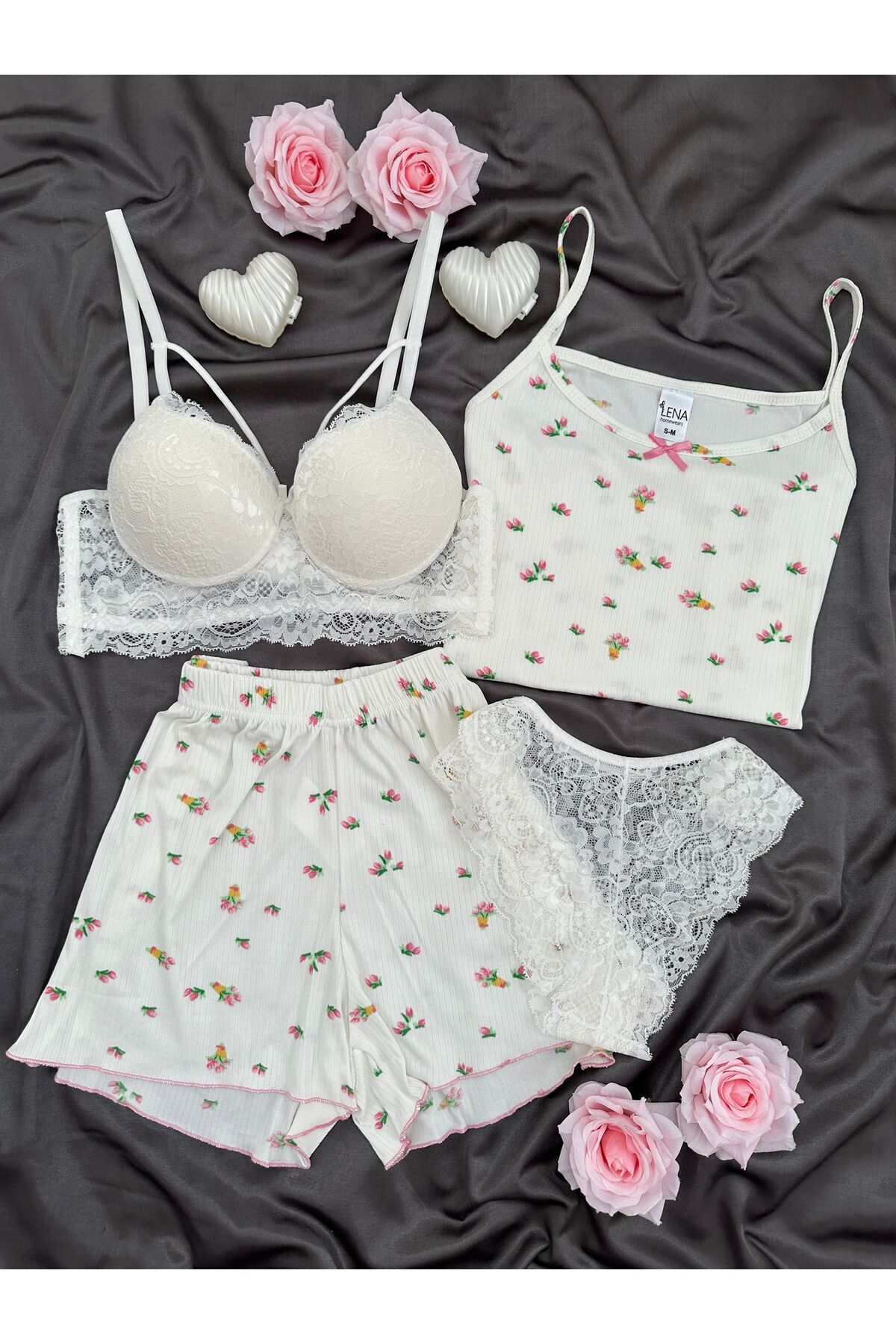 Oslo Fabric Patterned Shorts Pajamas Set with Women's Underwear