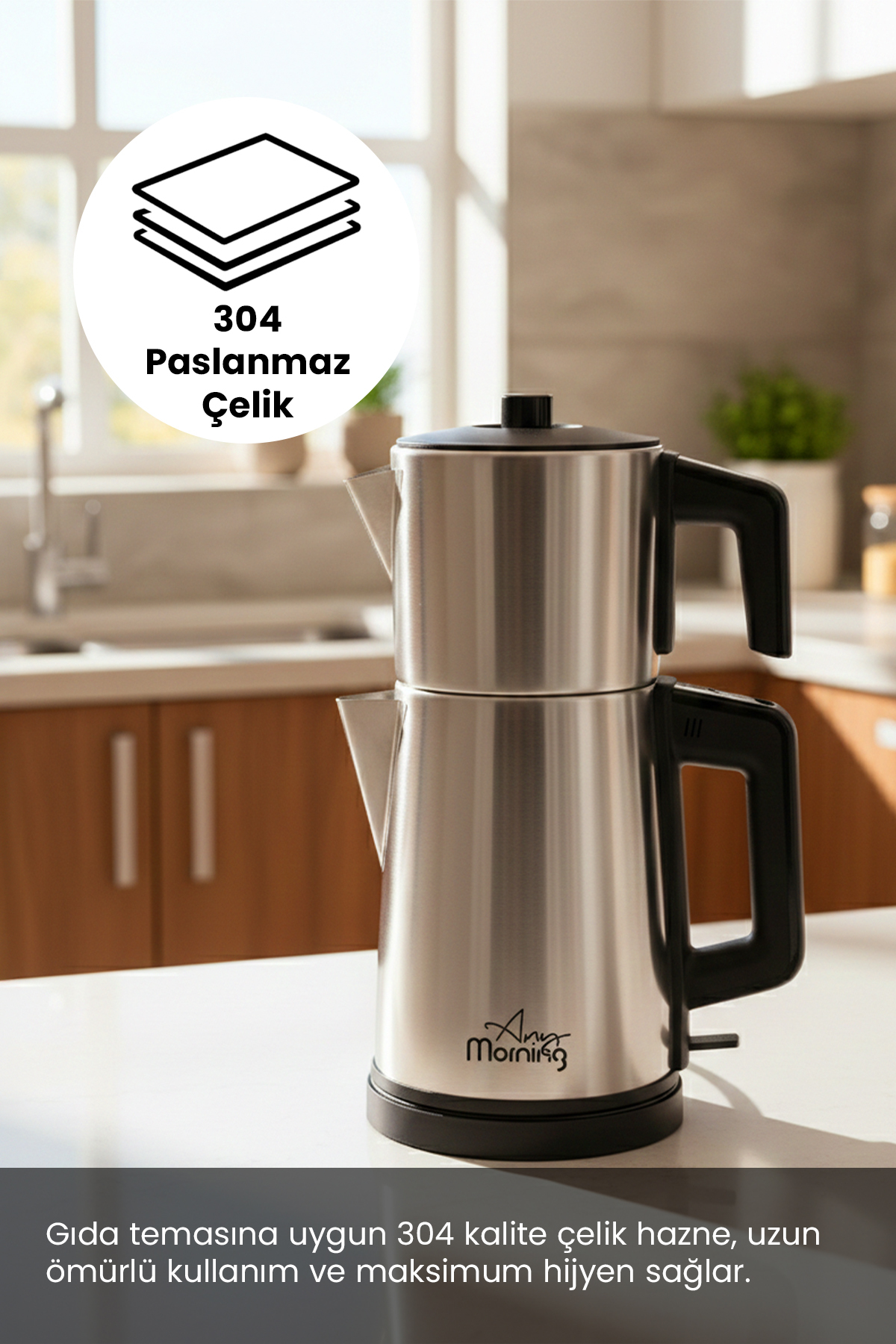 Any Morning OZ26CM10 2in1 Paslanmaz Çelik Çay Makinesi ve Su Isıtıcı