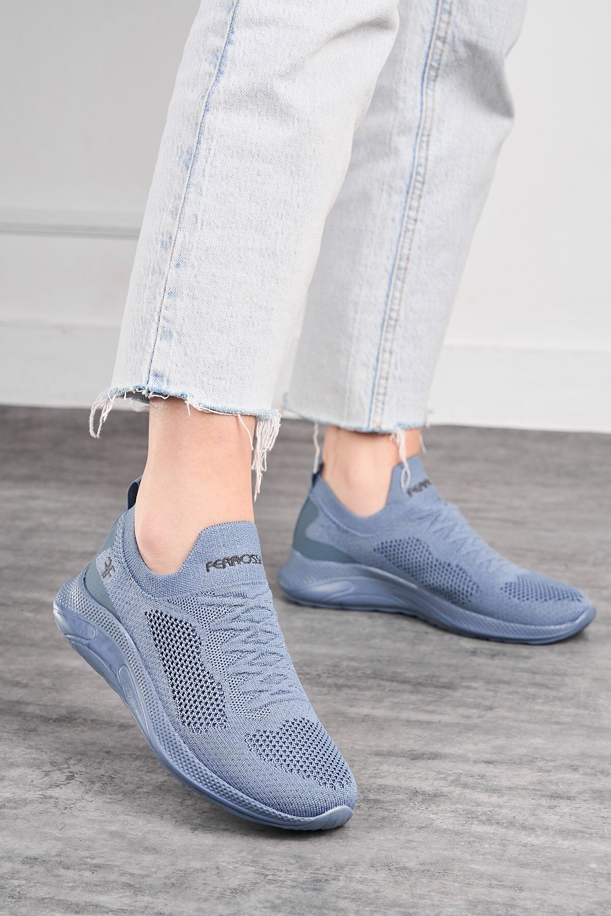 İmerShoes Günlük Unisex Mavi Sneaker Slip On Nefes Alabilen Hafif Bağcıksız Esnek Spor Ayakkabı 041f