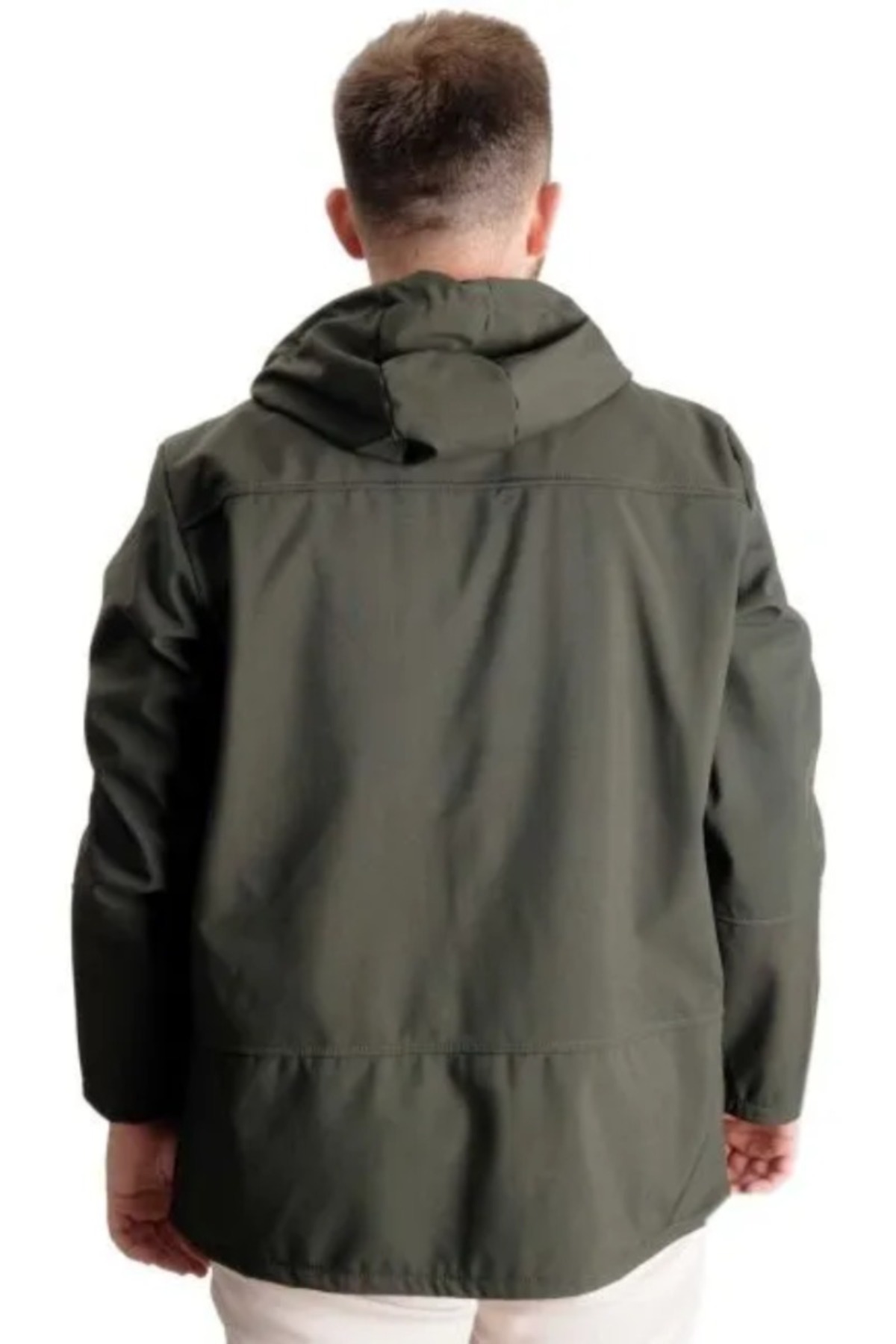 ModeXL Büyük Beden Erkek Kapüşonlu Mont Waterproof Softshell 21235 Haki görsel 4