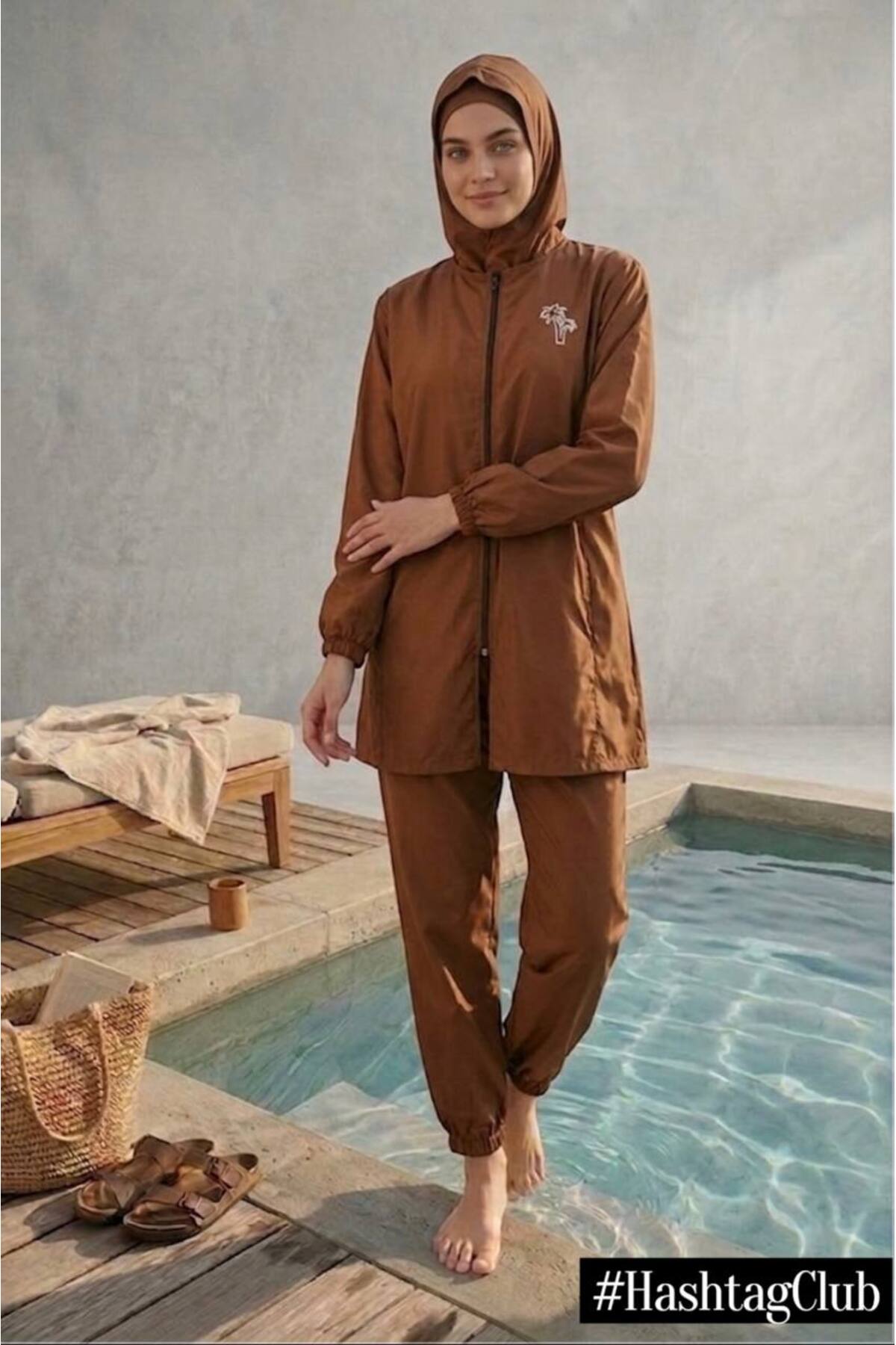 Hijab Swimwear Full Closed 4-Piece Set Waterproof Fast-Drying Parachute Fabric