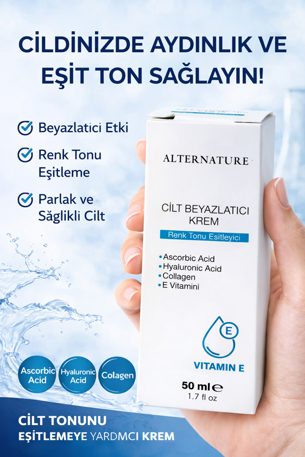Alternature Cilt Tonu Eşitleyici Bakım Kremi 50 ml - E Vitamini, Hyaluronik Asit ve Kolajen İçerikli — hhyu3
