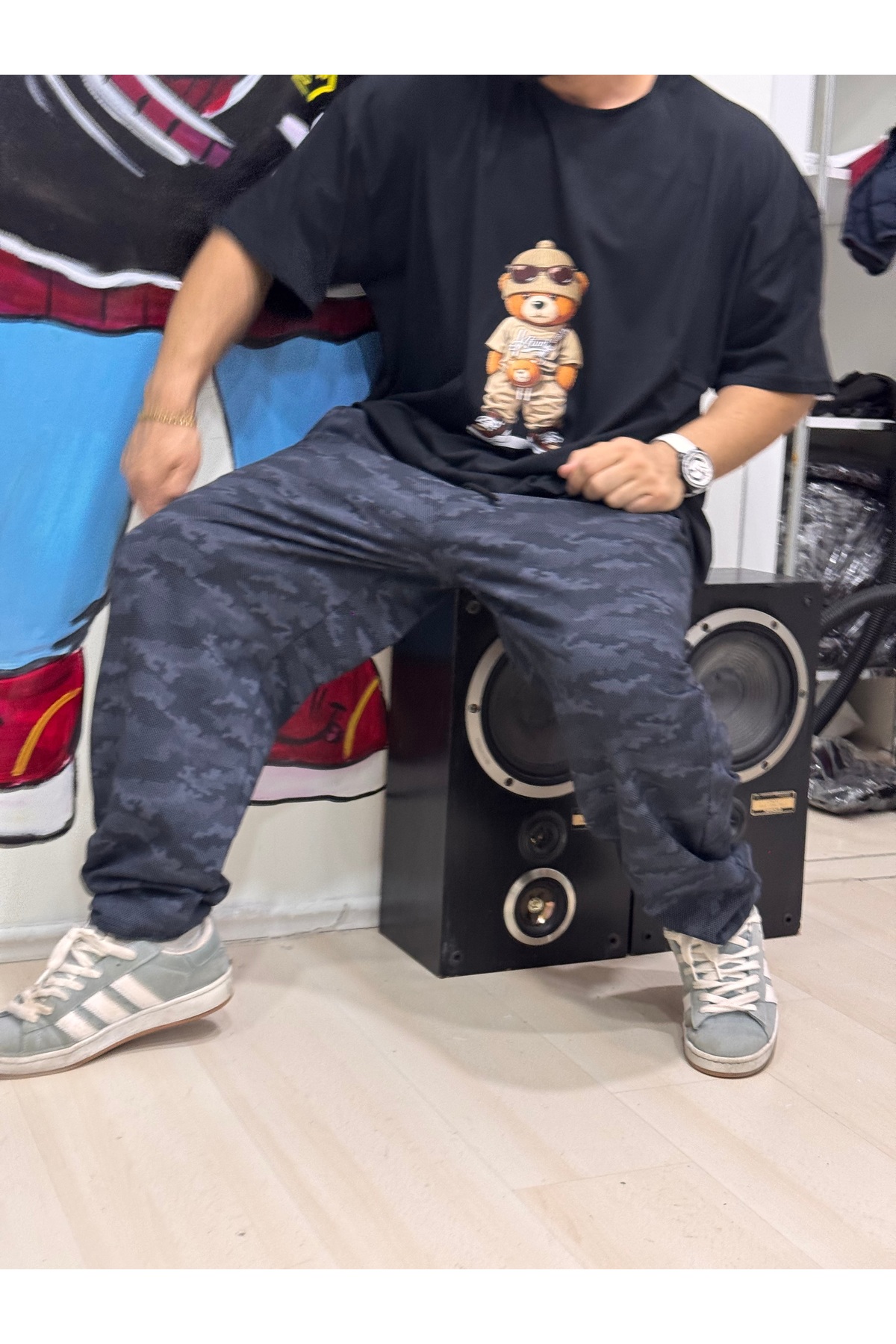 Bas Body FitnessWear Büyük Beden Mavi Kamuflaj Eşofman Alt Derin Cepli Fermuarlı Bel Esnek Ve İpli görsel 3