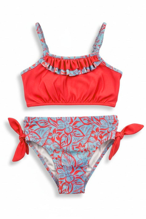 GİYİCEM TEKSTİL Kız Çocuk Bikini Mayo Fırfır Detaylı Çiçek Desenli 2’li Mayo ...