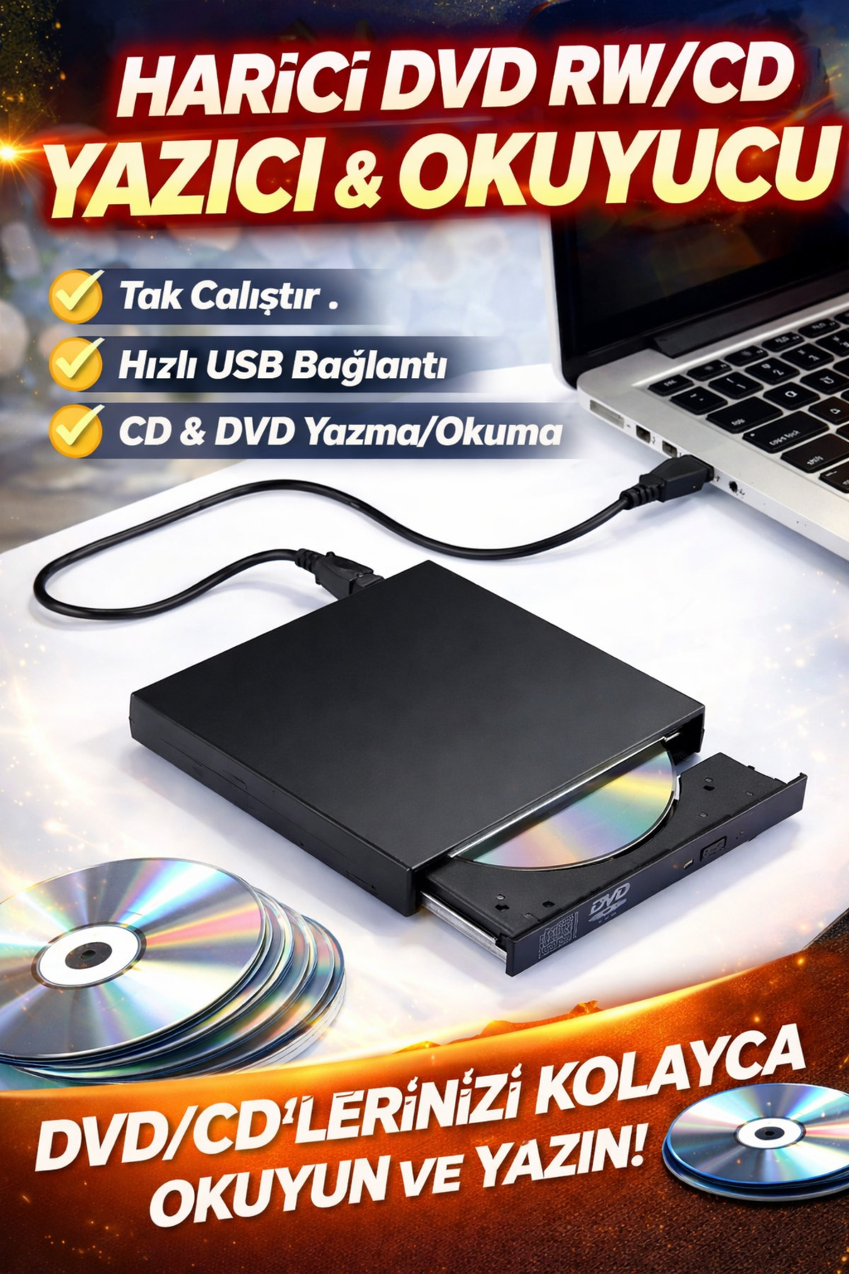 SONEX Harici DVD RW CD Yazıcı Okuyucu USB 2.0 Taşınabilir CD DVD