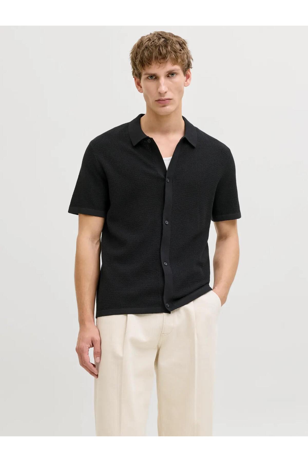 تی‌شرت یقه گرد مردانه مشکی Jjegeorge مدل SS Sn Polo کد 12288253-مشکی جک اند جونز پولوشرت Jack & Jones