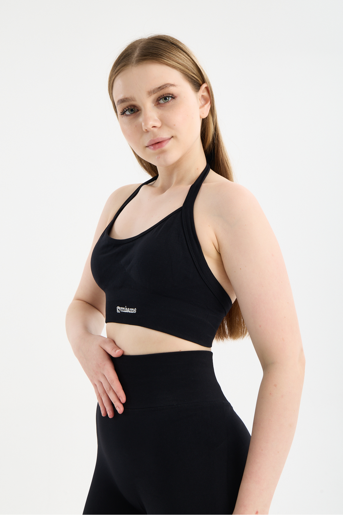 gymhams Drop Halter Yaka Seamless Spor Sütyeni - Esnek Soft Yoga/Pilates/Fitness Üstü görsel 5