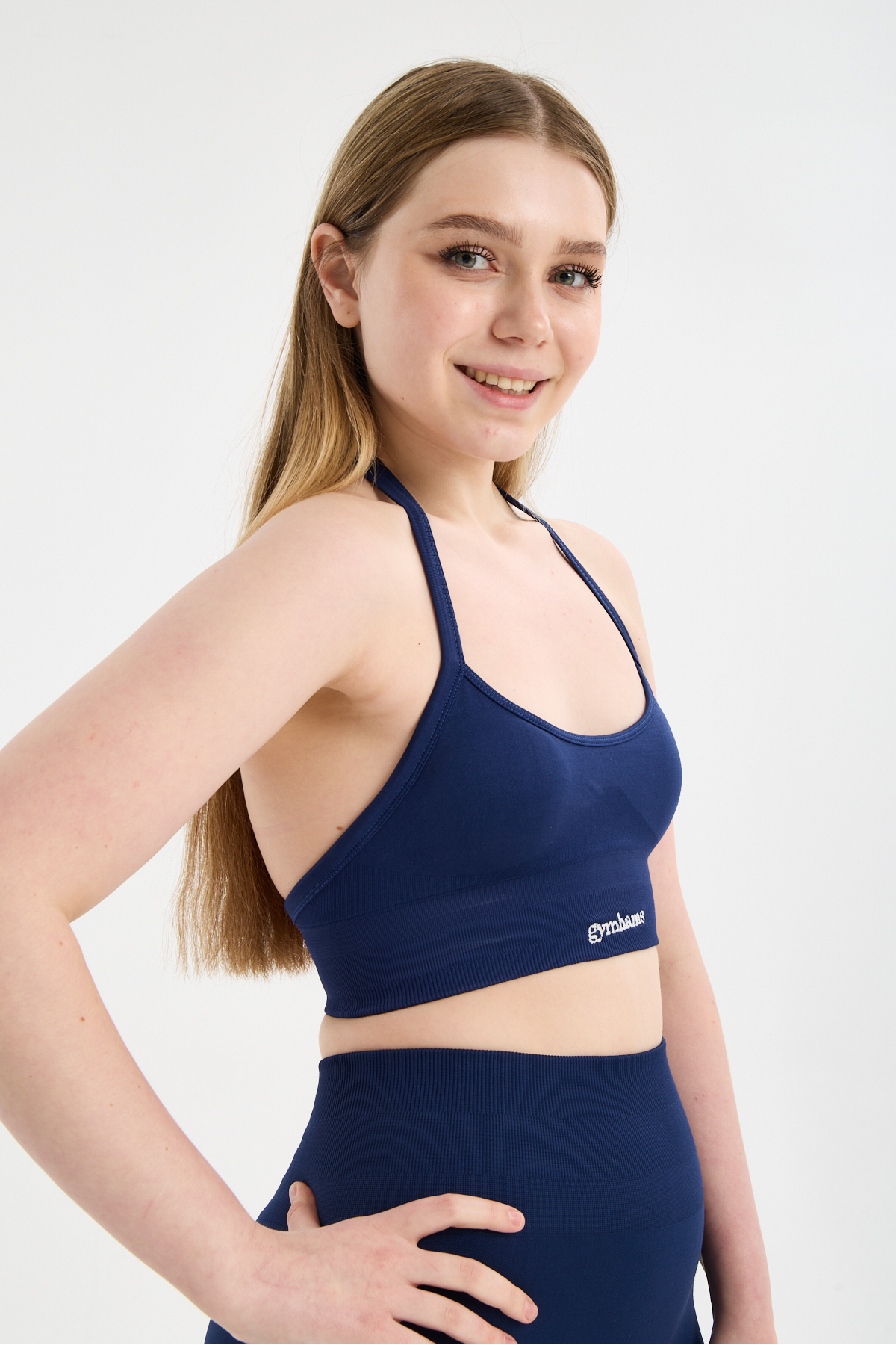 gymhams Drop Halter Yaka Seamless Spor Sütyeni - Esnek Soft Yoga/Pilates/Fitness Üstü görsel 5