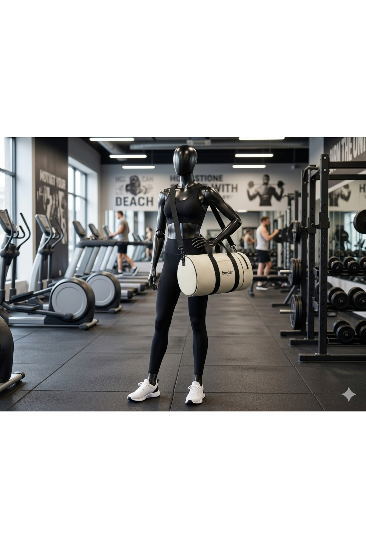 baydar Unisex Krem Deri Spor ve Seyahat Çantası - Su Geçirmez Silindir Valiz ve Fitness ÇantasıGenişHacimli görsel 4