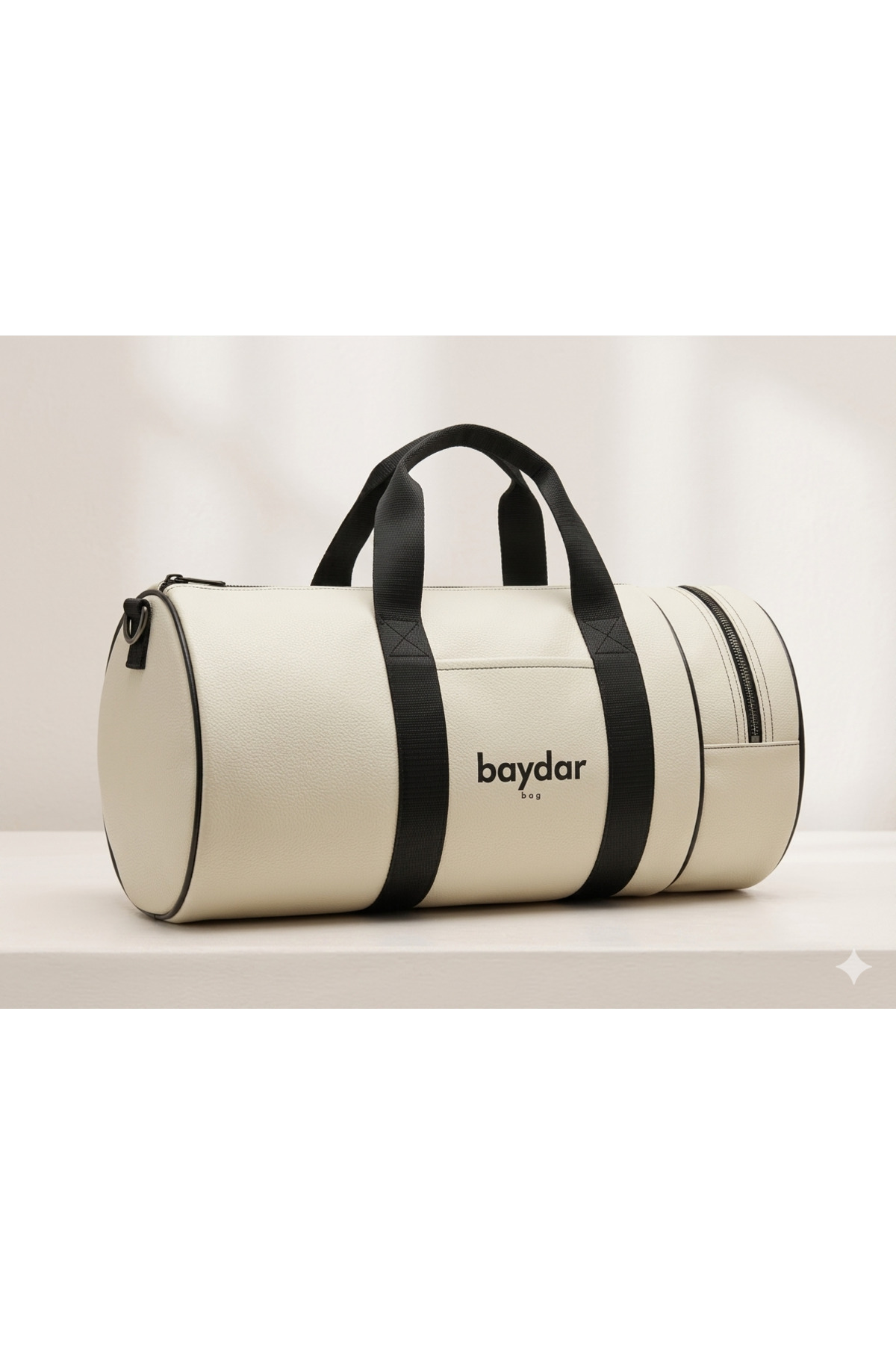 baydar Unisex Krem Deri Spor ve Seyahat Çantası - Su Geçirmez Silindir Valiz ve Fitness ÇantasıGenişHacimli