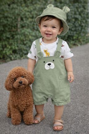 P&H BABYWEAR Safari Şapkalı Alttan Çıtçıtlı Badili Salopet Yazlık 3'lü Erkek ...