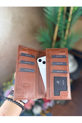 LEWİS POLO Jena Hakiki Deri Bol Kartlıklı Kullanışlı Taba unisex Erkek Cüzdanı