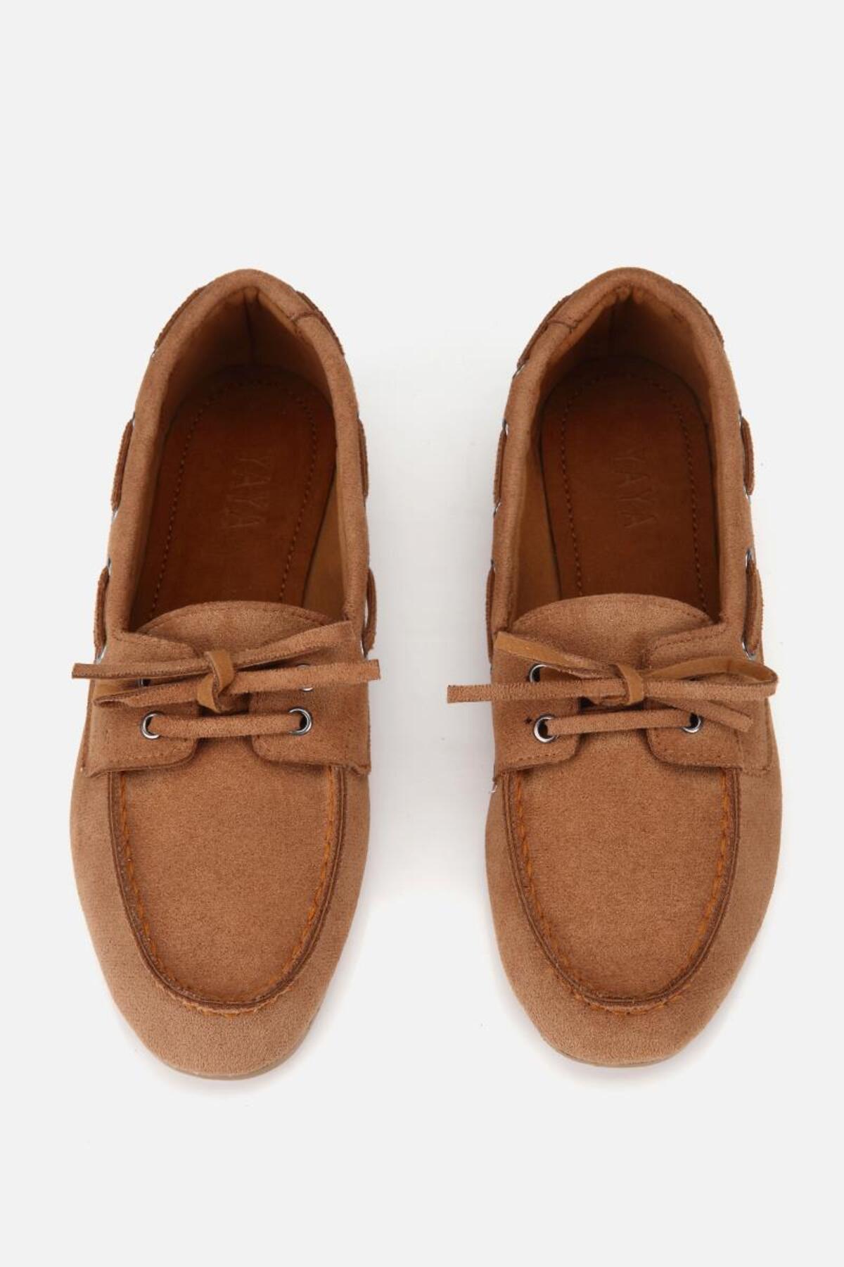 Yaya by Hotiç Kadın Taba Süet Bağcıklı Dikiş Detaylı Loafer görsel 6