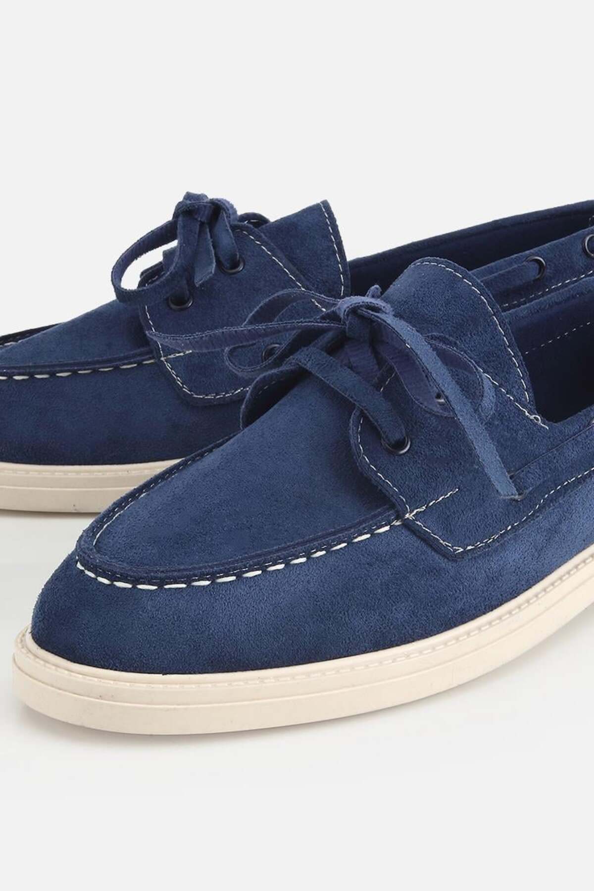 Yaya by Hotiç Kadın Laci̇vert Süet Bağcıklı Kalın Taban Loafer görsel 3