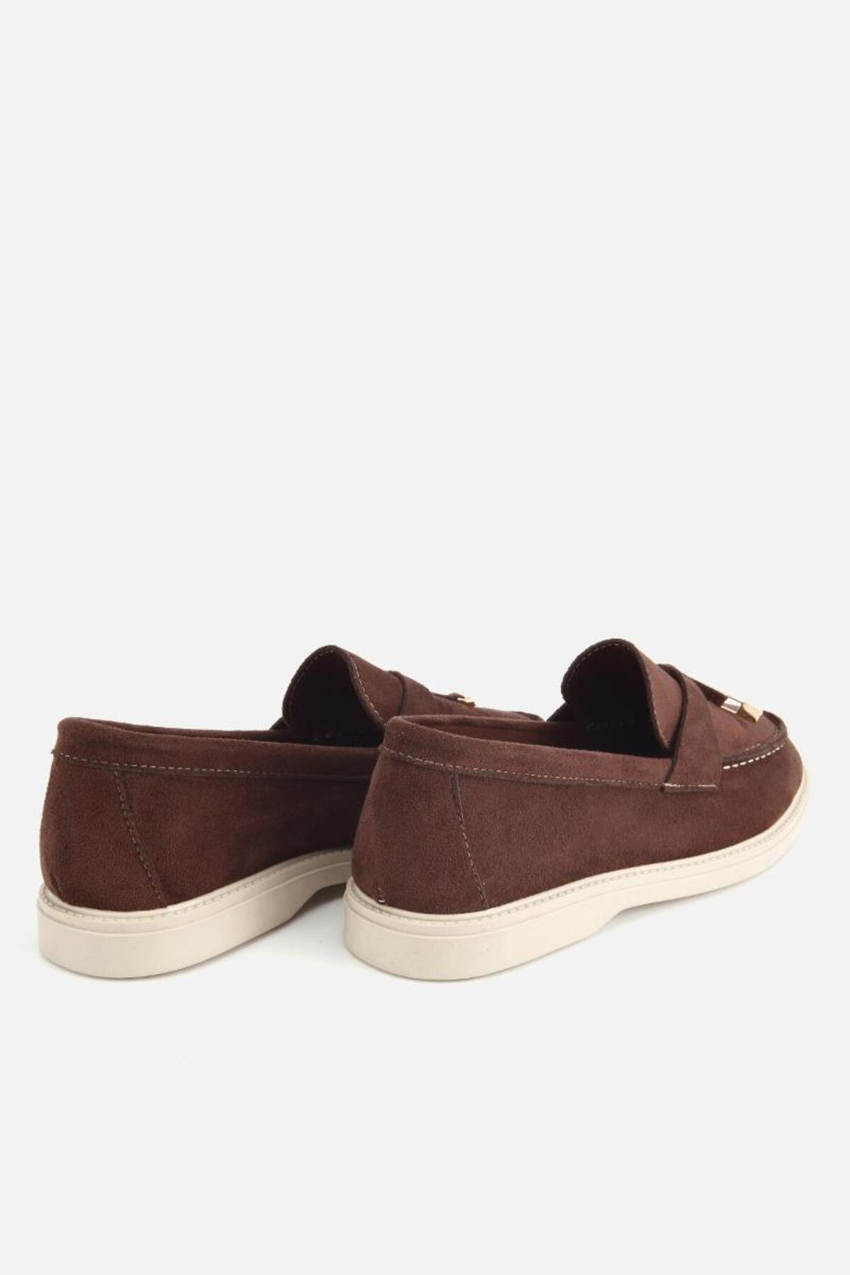 Yaya by Hotiç Kadın Kahverengi̇ Süet Püskül Detaylı Kalın Taban Loafer görsel 4