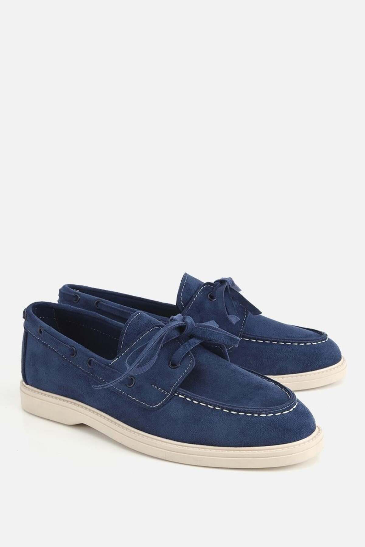 Yaya by Hotiç Kadın Laci̇vert Süet Bağcıklı Kalın Taban Loafer görsel 2