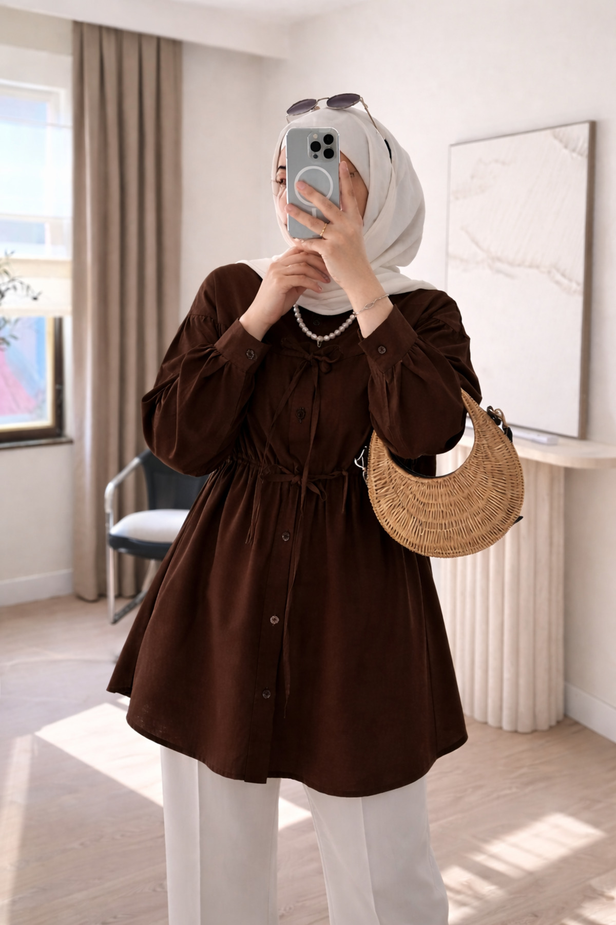 unika boutique  Kadın Büzgü Detaylı Tesettür Gömlek - Görsel 2