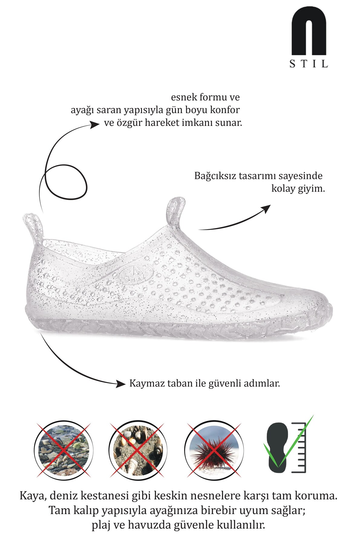 Nstil Allyup Unisex Deniz Ayakkabısı Kaymaz Taban Şık Havuz Simli-Simsiz-Şeffaf Plaj Rafting Sandaleti 130 görsel 4