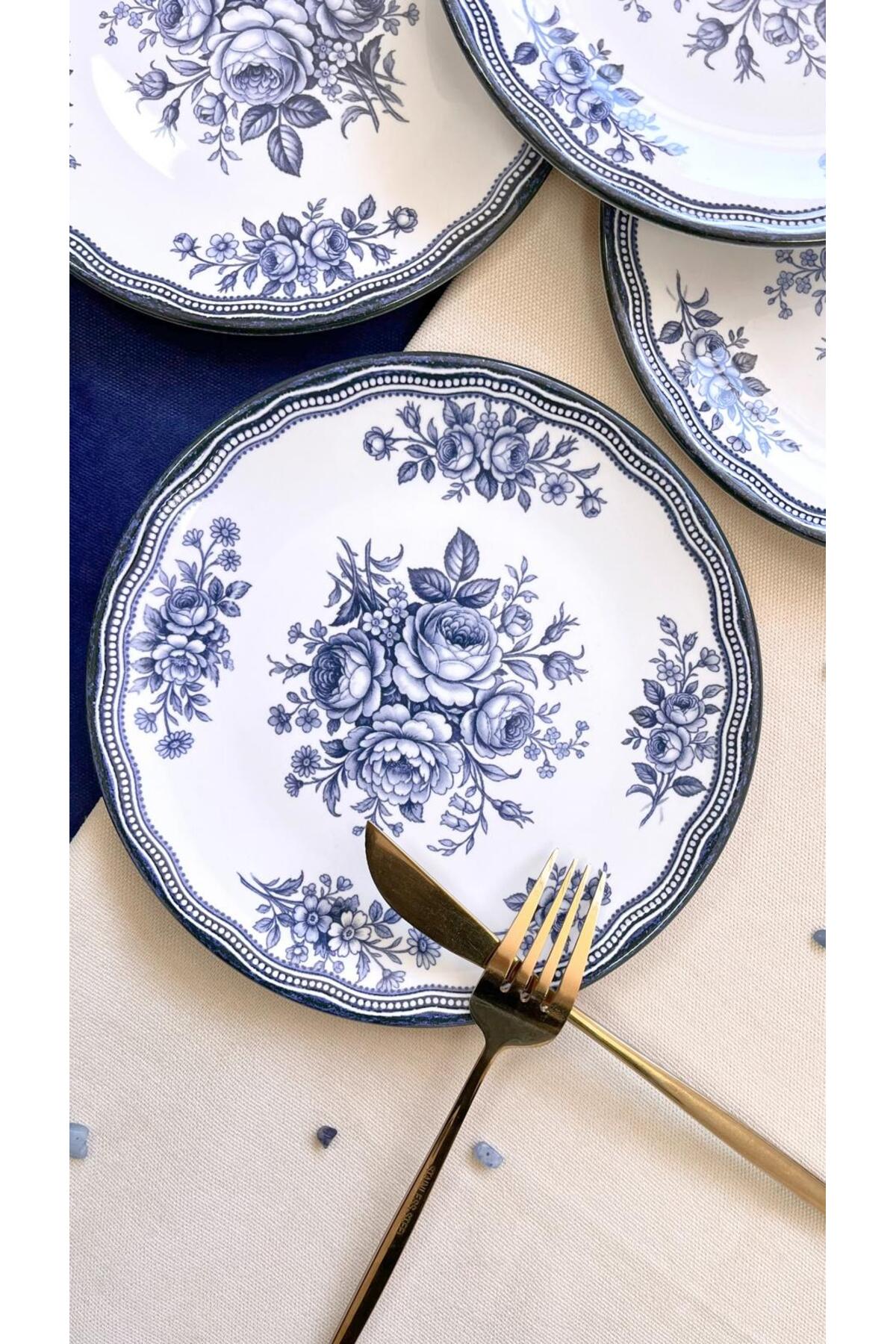 ers erbaşlar Antique Blue 6-Piece Luxury Cake Plate Set