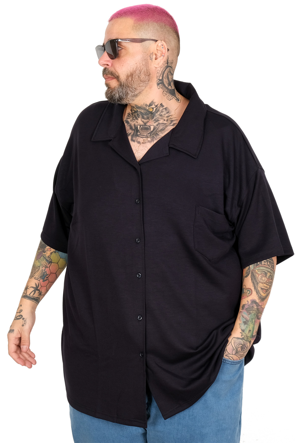 ModeXL Mode XL Büyük Beden Gomlek Apas Yaka Kısa Kol U26380 LACİVERT görsel 2