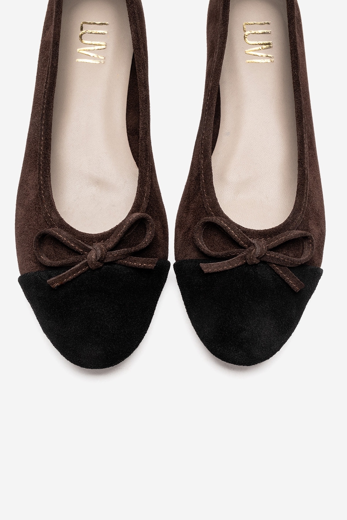 LuviShoes BOLEO Kahverengi Süet Siyah Hakiki Deri Kadın Babet Ayakkabı görsel 2