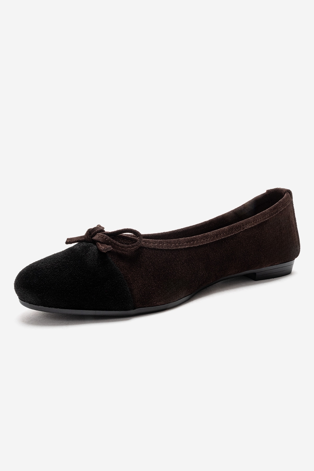 LuviShoes BOLEO Kahverengi Süet Siyah Hakiki Deri Kadın Babet Ayakkabı görsel 6
