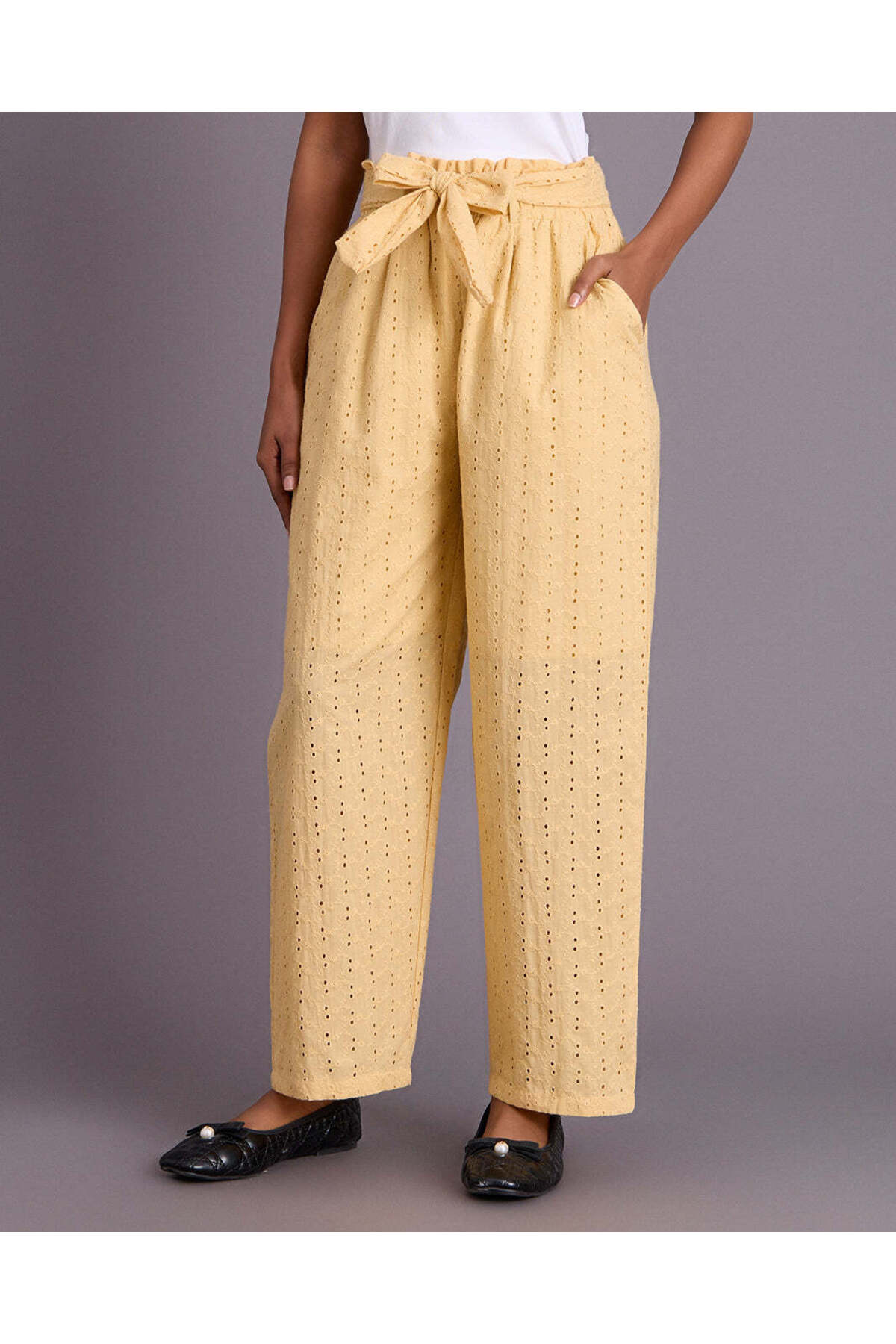 REDTAG Senior Girls Yellow Wideleg Pants