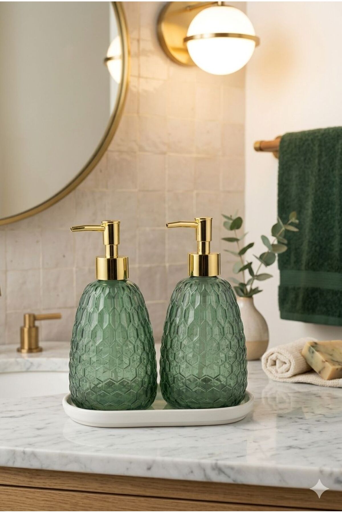 Royal Soap Dispenser 2-Piece Myth with Stand Green-Yellow• White Base • Sink Bathroom Kitchen Countertop