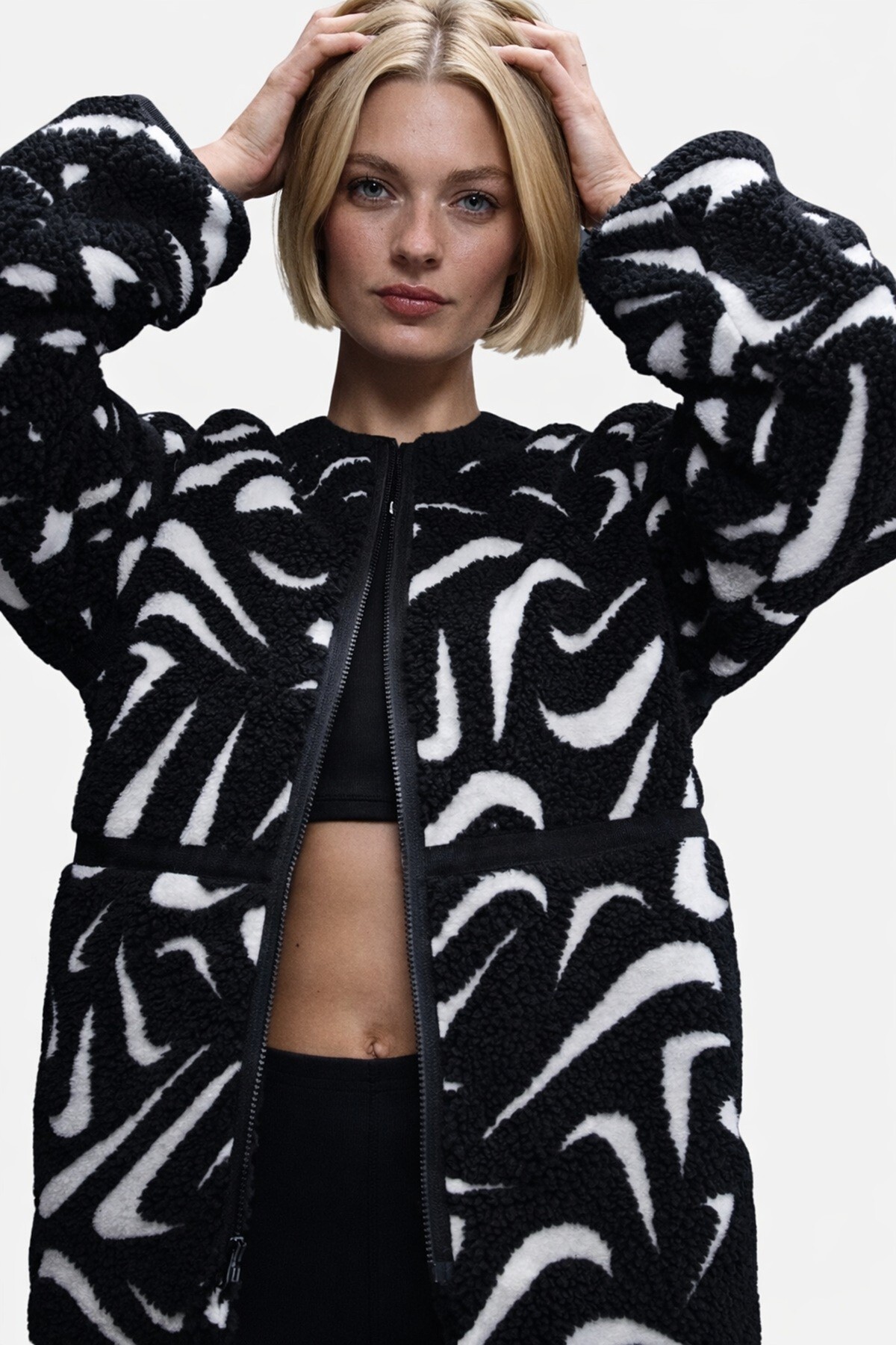 Nike Sportswear Cozy Terma Fit Women's Loose High Pile Jacket Kadın Bol Kesim Peluş Spor Ceket Siyah görsel 4