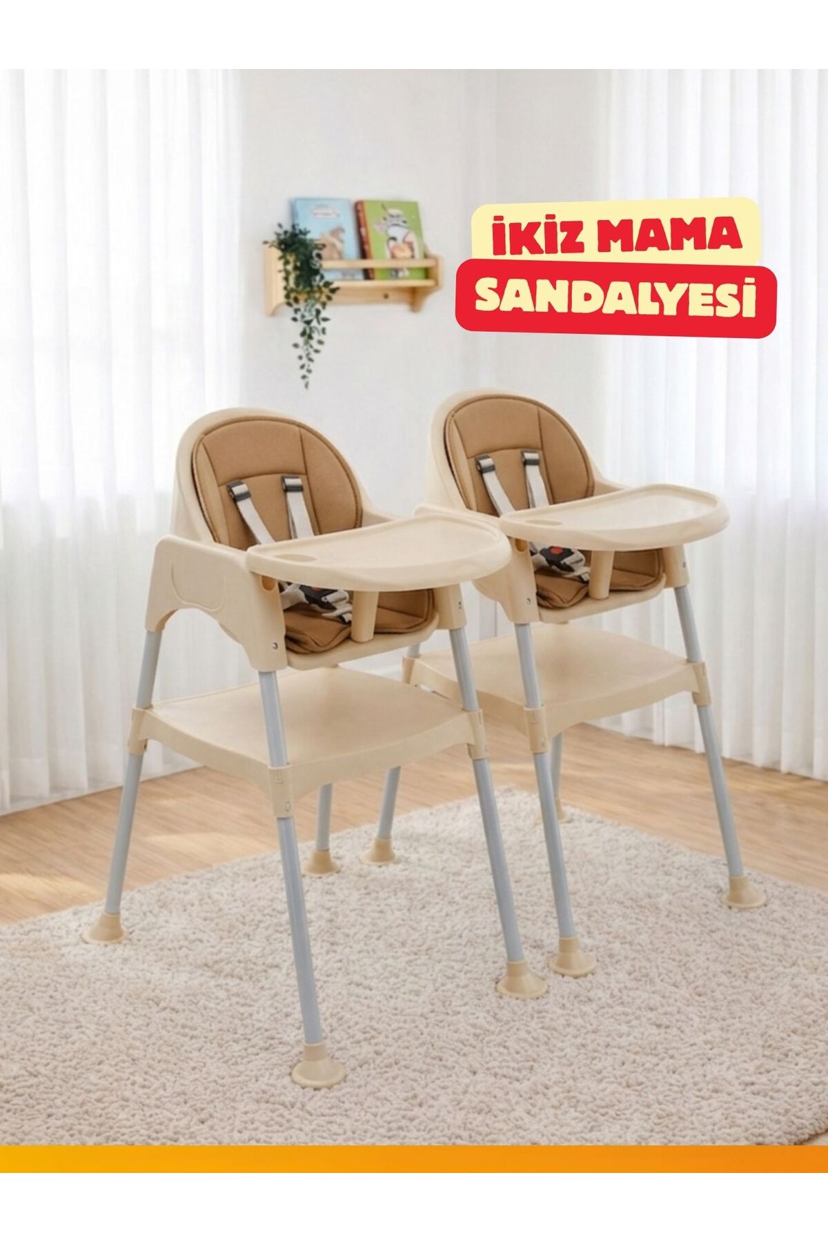 Twin Feeding Chair Work Table Safe Use with Safety Belt with Removable Tray