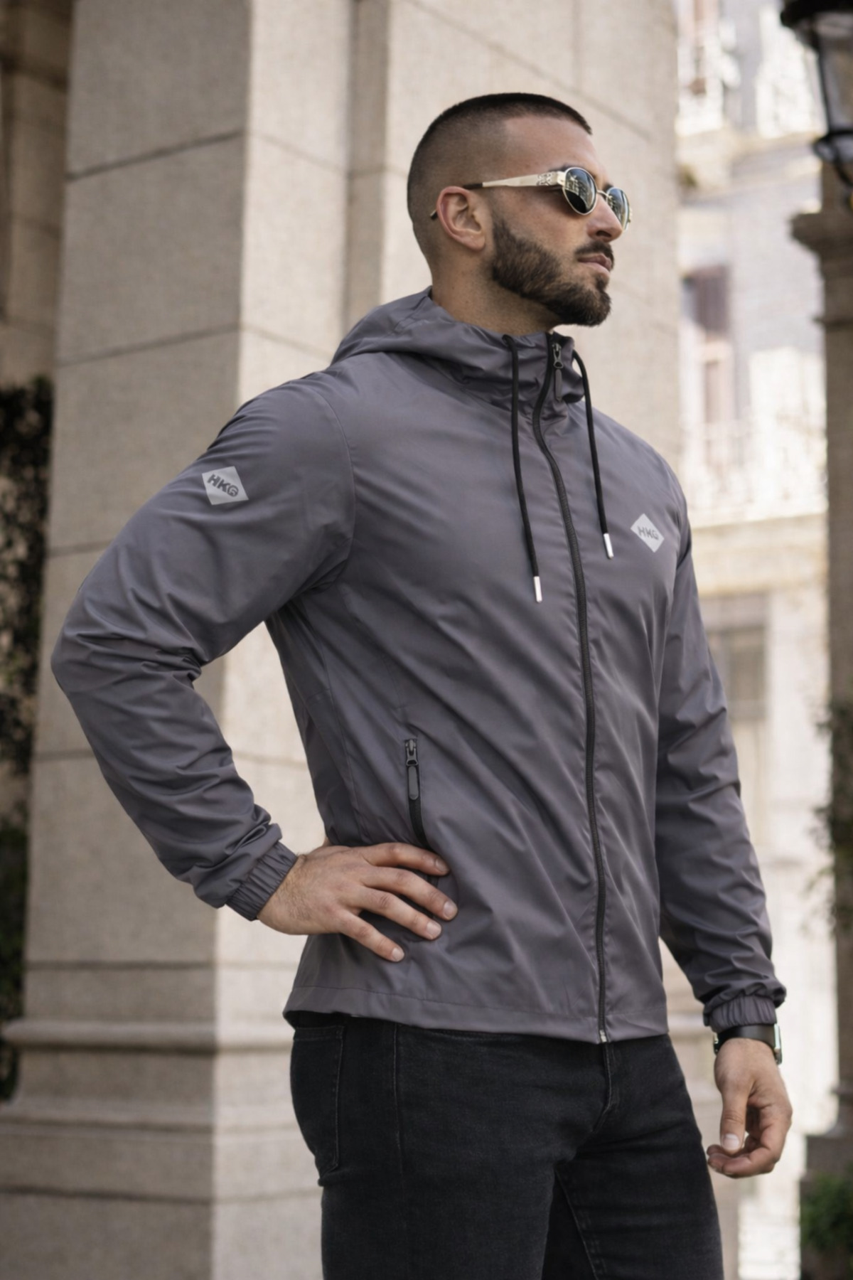 Erkek Baskılı Kapşonlu Füme Yağmurluk & Rüzgarlık — خاکستری Hacker-1-ErkekYağmurluk — تصویر 5 از 6