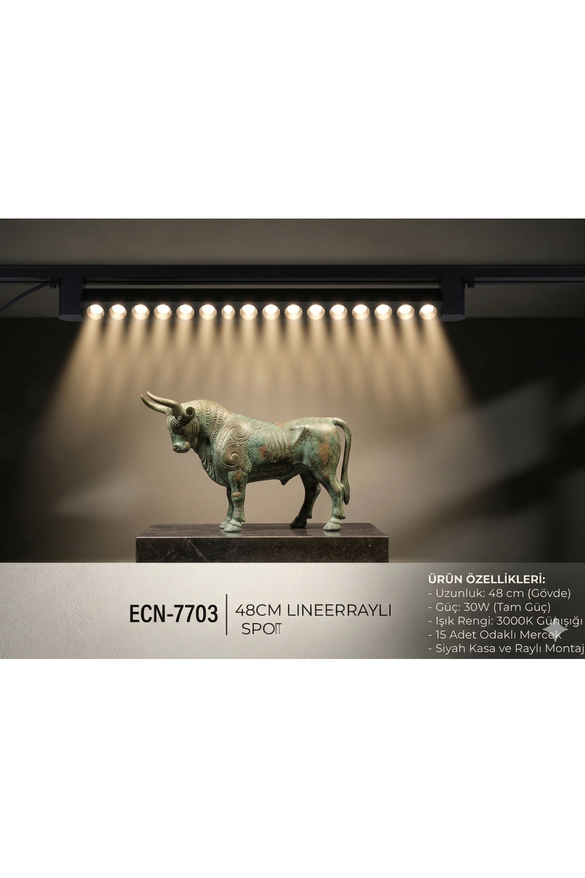 ECONA Siyah Kasa Günışığı 180 ' Magnet Led Ray Spot Lamba 1 Metre