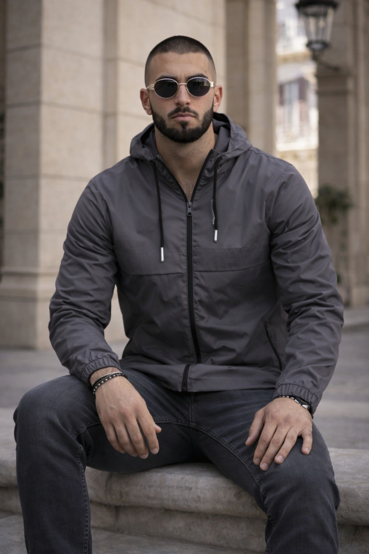 بارانی و بادشکن مردانه مد روز و پرمیوم کلاهدار خاکستری تیره — خاکستری Hacker-1-E0210-12 — تصویر 4 از 6