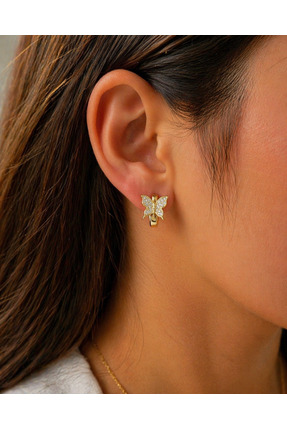Noirlin Jewelery Gold Işıltı Kelebek Halka Küpe Paslanmaz Çelik